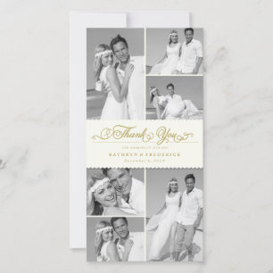 Tarjeta De Agradecimiento Elegante Boda de Moda de fotos de Marfil Scalloped