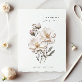 Tarjeta De Agradecimiento Elegante Boda de Moda de Rosas Blancas Gracias Tar