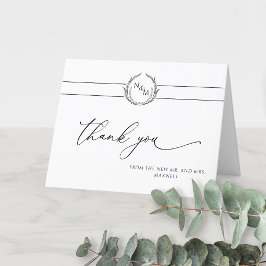 Tarjeta De Agradecimiento Elegante Boda de Monograma Blanco y Negro