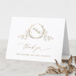 Tarjeta De Agradecimiento Elegante Boda de Monograma Dorado<br><div class="desc">Gracias a sus invitados con una elegante tarjeta de agradecimiento de boda personalizada. Diseño con un hermoso monograma botánico de Relieve metalizado falso oro dibujado a mano con las iniciales de la pareja, elegante frase de agradecimiento y sección de texto para personalizarlo como quieras. Opción para añadir una fotografía en...</div>