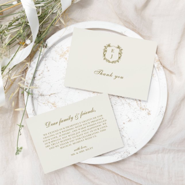 Tarjeta De Agradecimiento Elegante Boda de Monograma Escudo Dorado clásico (Subido por el creador)