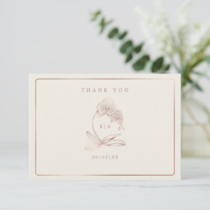Tarjeta De Agradecimiento Elegante Boda de monograma orquídeo botánico