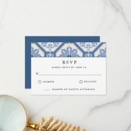 Tarjeta De Agradecimiento Elegante Boda de mosaico griego azul