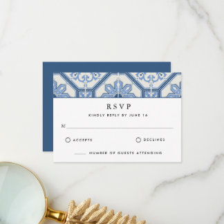 Tarjeta De Agradecimiento Elegante Boda de mosaico griego azul