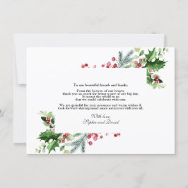 Tarjeta De Agradecimiento Elegante Boda de Navidades de Berry de pino dorado