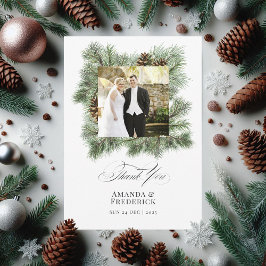 Tarjeta De Agradecimiento Elegante Boda de Navidades de Winter Pine