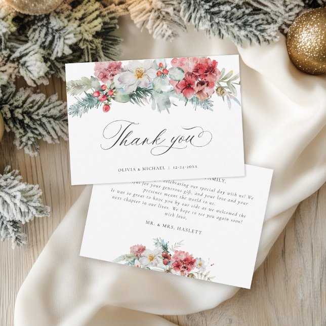 Tarjeta De Agradecimiento Elegante Boda de Navidades florales de invierno (Subido por el creador)