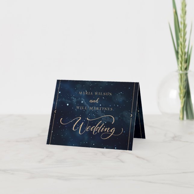 Tarjeta De Agradecimiento Elegante Boda de noche Starry Boda celeste (Anverso)