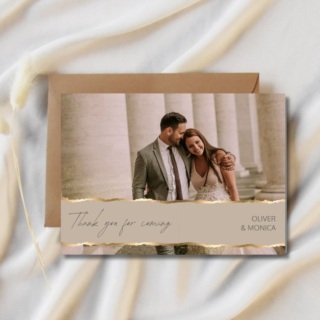 Tarjeta De Agradecimiento Elegante Boda de oro Foto Gracias Cartas (Elegant Gold Wedding Photo Thank You Cards)