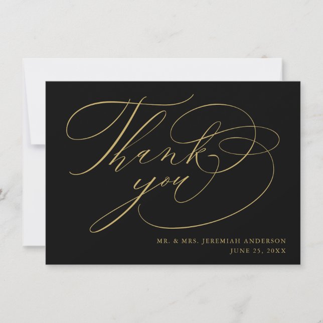 Tarjeta De Agradecimiento Elegante Boda de Oro Moderno Script (Anverso)