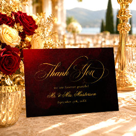 Tarjeta De Agradecimiento Elegante Boda de Oro Negro y Rojo