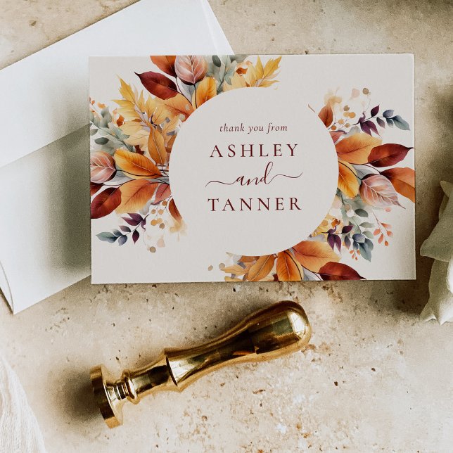 Tarjeta De Agradecimiento Elegante Boda de otoño de hojas de otoño (Subido por el creador)