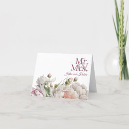 Tarjeta De Agradecimiento Elegante Boda de Peonies Florales Blancas Rosadas