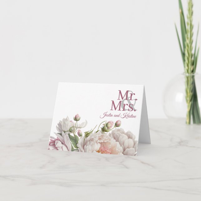 Tarjeta De Agradecimiento Elegante Boda de Peonies Florales Blancas Rosadas (Anverso)