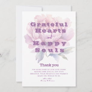Tarjeta De Agradecimiento Elegante Boda de Peony de color púrpura