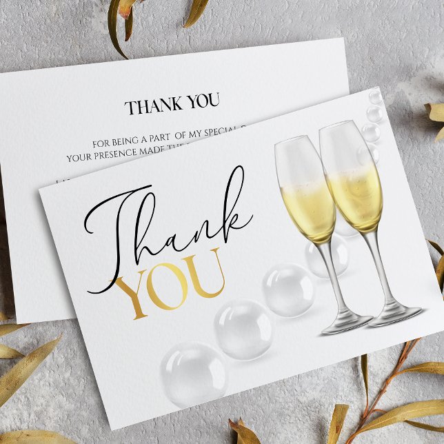 Tarjeta De Agradecimiento Elegante Boda de Perlas Blancas y Prosecco Despedi (Subido por el creador)