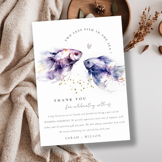 Tarjeta De Agradecimiento Elegante Boda de Pescado Costero Lilac (Subido por el creador)