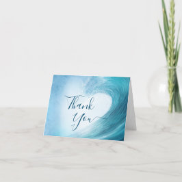Tarjeta De Agradecimiento Elegante Boda de Playa de Olas Oceánicas