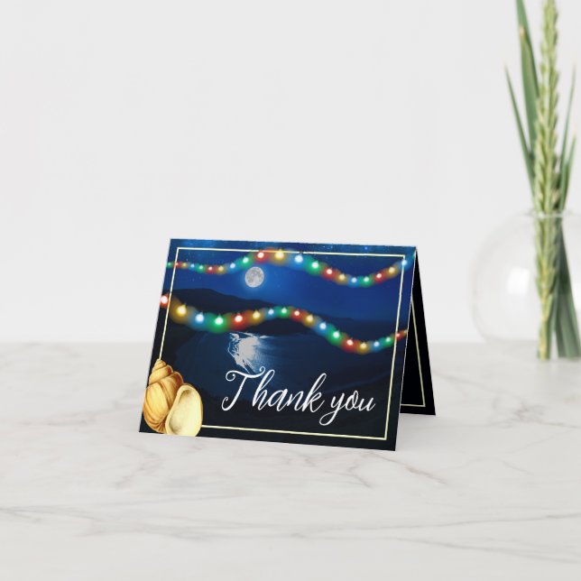 Tarjeta De Agradecimiento Elegante Boda de Playa Monoiluminada (Anverso)