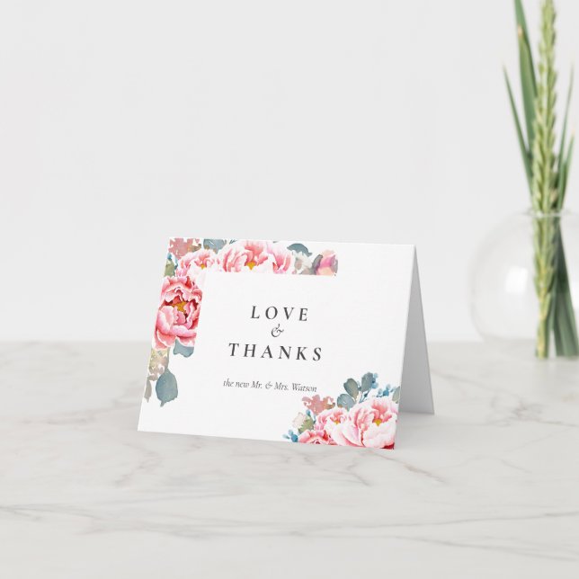 Tarjeta De Agradecimiento Elegante Boda de poonías acuáticas (Anverso)