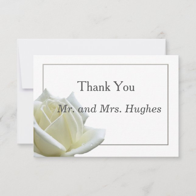 Tarjeta De Agradecimiento Elegante boda de rosa blanco y plata Gracias (Anverso)