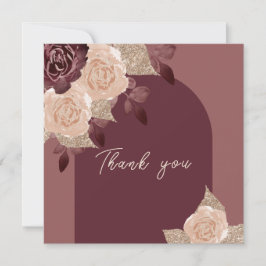 Tarjeta De Agradecimiento Elegante Boda de Rosas de color Purpurinoso de Bor