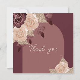 Tarjeta De Agradecimiento Elegante Boda de Rosas de color Purpurinoso de Bor