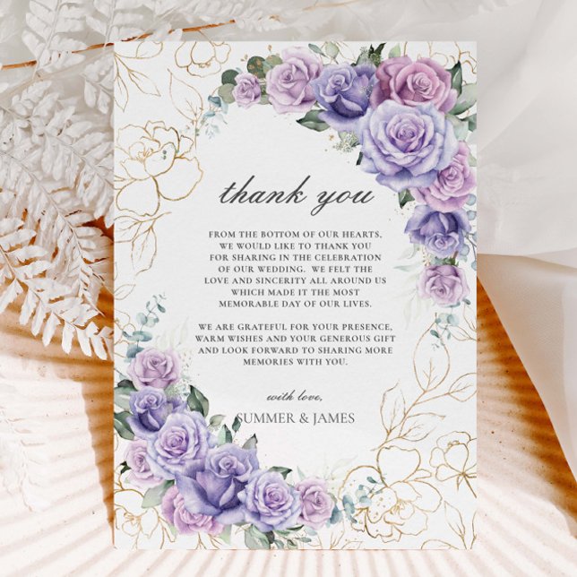 Tarjeta De Agradecimiento Elegante Boda de Rosas de Lavanda Lilac Púrpura (Subido por el creador)