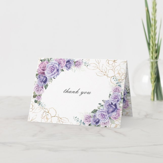 Tarjeta De Agradecimiento Elegante Boda de Rosas de Lavanda Lilac Púrpura Do (Anverso)