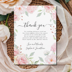 Tarjeta De Agradecimiento Elegante Boda de rosas rosadas