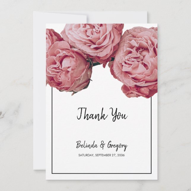 Tarjeta De Agradecimiento Elegante Boda de rosas rosadas (Reverso)