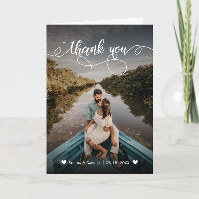 Tarjeta De Agradecimiento Elegante Boda de sobreimpresión de guión (Anverso)