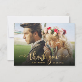Tarjeta De Agradecimiento Elegante Boda de sobreimpresión de guiones dorados
