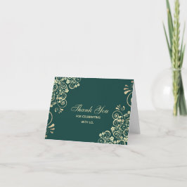 Tarjeta De Agradecimiento Elegante Boda de Swirl Emerald Green Gold