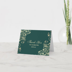 Tarjeta De Agradecimiento Elegante Boda de Swirl Emerald Green Gold