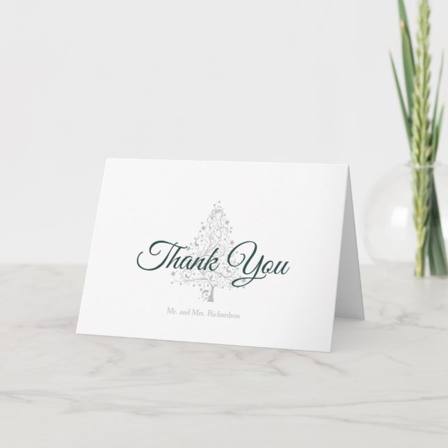 Tarjeta De Agradecimiento Elegante Boda de vacaciones de invierno de plata e (Anverso)