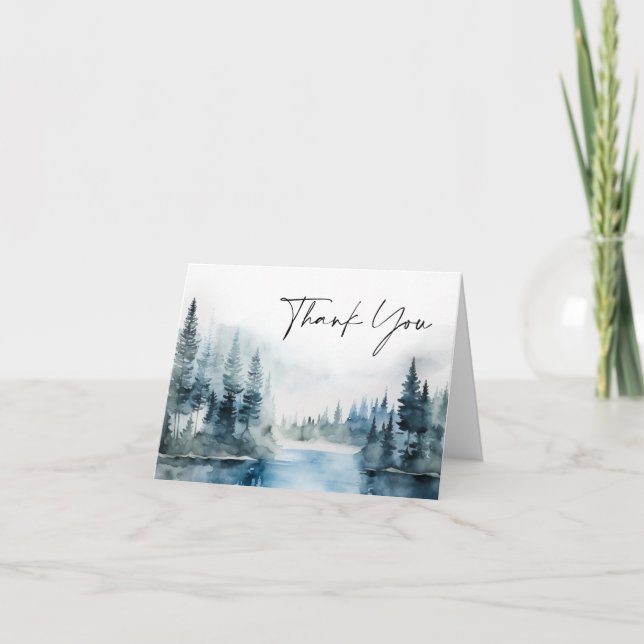 Tarjeta De Agradecimiento Elegante Boda del Boho Bosque Foggy de Acuarela (Anverso)