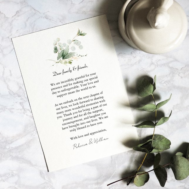 Tarjeta De Agradecimiento Elegante Boda del follaje Eucalyptus (Express gratitude with our Eucalyptus Thank You Cards, perfect for post-wedding appreciation.)