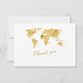 Tarjeta De Agradecimiento Elegante Boda del Mapa Mundial de Oro de Destino