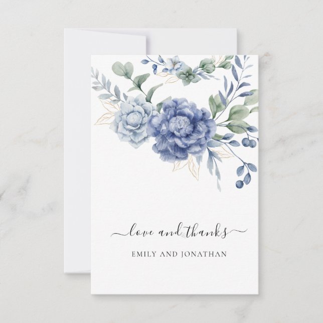 Tarjeta De Agradecimiento Elegante Boda Dusty Blue Greenerenery Suministros (Anverso)
