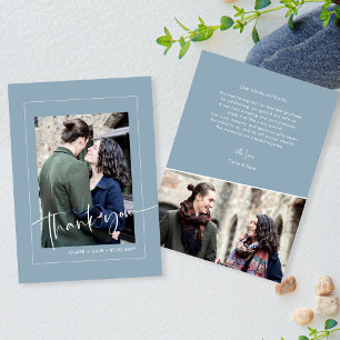 Tarjeta De Agradecimiento Elegante Boda Dusty Blue Hand-Lettered Gracias