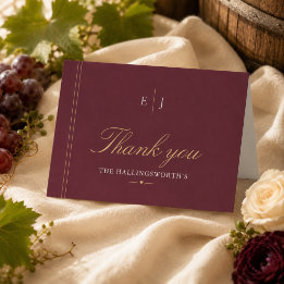 Tarjeta De Agradecimiento Elegante Boda en Viñedo Borgoña