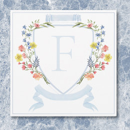 Tarjeta De Agradecimiento Elegante Boda Escudo de Flor Silvestre Dusty Blue