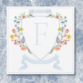 Tarjeta De Agradecimiento Elegante Boda Escudo de Flor Silvestre Dusty Blue 