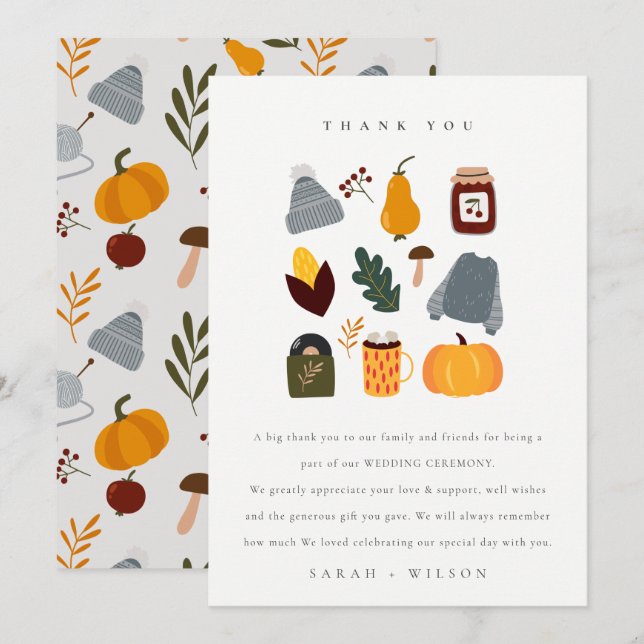 Tarjeta De Agradecimiento Elegante Boda esencial de otoño cálido y acogedor (Anverso / Reverso)