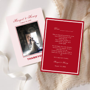 Tarjeta De Agradecimiento Elegante Boda estético rojo moderno foto