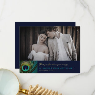 Tarjeta De Agradecimiento Elegante Boda exótico de fotografía de pluma de pa