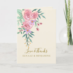 Tarjeta De Agradecimiento Elegante Boda Floral Acuarela Rosa Boho