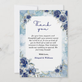 Tarjeta De Agradecimiento Elegante Boda Floral Azul Gracias Cartas Planas