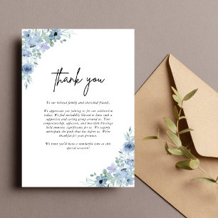 Tarjeta De Agradecimiento Elegante boda floral azul polvoriento